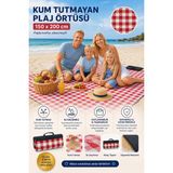 Ms Plaj Havlusu, Piknik Örtüsü, Plaj Matı, Çantalı Plaj Hasırı,kamp Battaniyesi, Kamp Matı, Katlanabilir, Hafif, Su Geçirmez, Piknik Matı Kum Geçirmez (Beyaz-Kırmızı Kare)