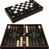 Ms Star Tavla Büyük Boy Antik Mine Desenli Tavla-36 mm Akrilik Krem/siyah Pullar-9 mm Plastik Zarlar-Mdf Kasa-2 Kat Vernik Cilalı-Çizilmeye Karşı Komple Coex Kaplama-Mıknatıslı Kapanma