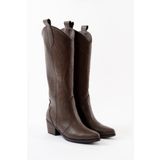 MS SUGAR SHOES Kadın Acıkahve Suni Deri Nakışlı Western Kovboy Cowgirl Bot Çizme