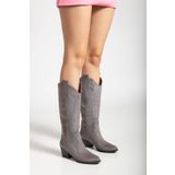 MS SUGAR SHOES Kadın Suni Süet Nakışlı Western Kovboy Cowgirl Bot Çizme
