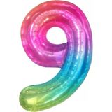 Msda 9 Rakamı Gökkuşağı Rengarenk Folyo Balon 76Cm 34" Helyuma Uygun Parti Balonu