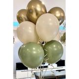 Msda Atakent Süs 13`Li Set Krom Gold Küf Yeşili Ve Pastel Beyaz Balon Set