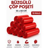 MSE HOLD Büzgülü Çöp Poşeti Çilek Kokulu 55×60 cm Orta Boy 10 Rulo Dayanıklı Sızdırmaz Kalın Çöp Torbası