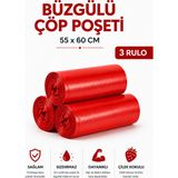 MSE HOLD Büzgülü Çöp Poşeti Çilek Kokulu 55×60 cm Orta Boy 3 Rulo Dayanıklı Sızdırmaz Kalın Çöp Torbası