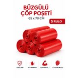 MSE HOLD Büzgülü Çöp Poşeti Çilek Kokulu 65×70 cm Büyük Boy 5 Rulo Dayanıklı Sızdırmaz Kalın Çöp Torbası