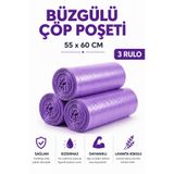 MSE HOLD Büzgülü Çöp Poşeti Lavanta Kokulu 55×60 cm Orta Boy 3 Rulo Dayanıklı Sızdırmaz Kalın Çöp Torbası
