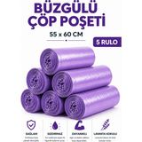 MSE HOLD Büzgülü Çöp Poşeti Lavanta Kokulu 55×60 cm Orta Boy 5 Rulo Dayanıklı Sızdırmaz Kalın Çöp Torbası