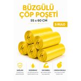 MSE HOLD Büzgülü Çöp Poşeti Limon Kokulu 55×60 cm Orta Boy 5 Rulo Dayanıklı Sızdırmaz Kalın Çöp Torbası