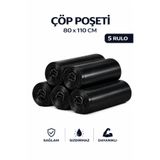 MSE HOLD Çöp Poşeti 80X110 Jumbo Boy 5 Rulo 50 Adet Kalın Siyah Çöp Torbası