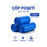MSE HOLD Çöp Poşeti Mavi 80x110 Jumbo Boy 3 Rulo 30 Adet Kalın Çöp Torbası