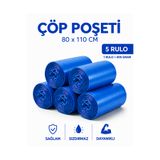 MSE HOLD Çöp Poşeti Mavi 80x110 Jumbo Boy 5 Rulo 50 Adet Kalın Çöp Torbası