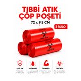 MSE HOLD Tıbbi Atık Poşeti 72X95 3 Rulo 30 Adet Kırmızı Tıbbi Çöp Poşeti Sızdırmaz Dayanıklı