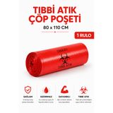 MSE HOLD Tıbbi Atık Poşeti 80X110 1 Rulo 10 Adet Kırmızı Tıbbi Çöp Poşeti Sızdırmaz Dayanıklı