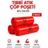 MSE HOLD Tıbbi Atık Poşeti 80X110 3 Rulo 30 Adet Kırmızı Tıbbi Çöp Poşeti Sızdırmaz Dayanıklı