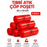 MSE HOLD Tıbbi Atık Poşeti 80X110 5 Rulo 50 Adet Kırmızı Tıbbi Çöp Poşeti Sızdırmaz Dayanıklı