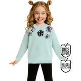 Mshb&G Kız Çocuk Çiçek Desenli Triko Mint Uzun Kollu Sweatshirt 4-10 Yaş - Mavi - 4 Yaş