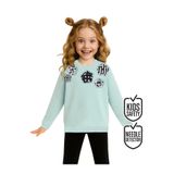 MSHB&G Kız Çocuk Çiçek Desenli Triko Mint Uzun Kollu Sweatshirt 4-10 Yaş
