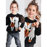 Mshb&G Kız Çocuk Yıldız Desenli Siyah Uzun Kollu Sweatshirt 4-10 Yaş