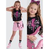 MSHB&G Rock Life Kız Çocuk Crop Top Şort Takım - 9 Yaş - Siyah - Pembe