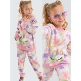 MSHB&G Unicorn Batik Desenli Kız Çocuk Eşofman Takım - 8 Yaş - Pembe - Yeşil