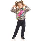 MSHB&G Wow Leopar Kız Çocuk T-Shirt Pantolon Takım - Beyaz - Siyah - 9 Yaş