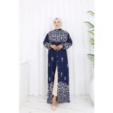 MSK Fashion Boydan Düğmeli Etnik Desen Elbise Lacivert