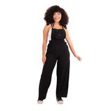 MsLena Kadın Tek Cep ve Halka Tasarımlı Aerobin Kumaş Askıları Bağlamalı Bahçivan Tulum Siyah No335-8792 Siyah S