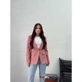 Msm Fashion Kadın Blazer Ceket Kısa Düğmeli Astarlı Vatkalı Ceket - 38 - Pudra