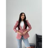 Msm Fashion Kadın Blazer Ceket Kısa Düğmeli Astarlı Vatkalı Ceket - 40 - Pudra