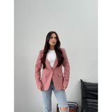 Msm Fashion Kadın Blazer Ceket Kısa Düğmeli Astarlı Vatkalı Ceket - 42 - Pudra