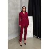 Msm Fashion Kadın Ikili Blazer Ceket Pantolon Takım Pile ve Düğme Detaylı Boru Paça - 42 - Bordo