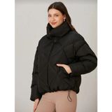 Msm Fashion Siyah Geniş Yakalı Baklava Desenli Oversize Şişme Mont - Standart