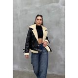 Msm Fashion Siyah Kadın Biker Kısa Ceket İçi Kürklü Uzun Kol Günlük Stil - 36