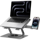 MSP 360 Derece Döner Laptop Standı Telefon Tutuculu, Ayarlanabilir Katlanabilir Notebook Yükseltici, 10-15.6 Inç Laptop ile Uyumlu Masaüstü Alüminyum Stand | L189-C
