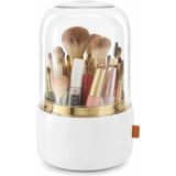 MSP 360° Döner Makyaj Fırçası Düzenleyici, Şeffaf Kapaklı Toz ve Su Geçirmez Kozmetik Organizer, Abs Pet Silikon Jel Fırça Saklama Kutusu, 24 x 13 Cm, | Beyaz YH-2001