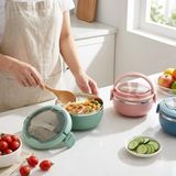MSP 700 ml Paslanmaz Çelik Yemek Kabı, Kaşıklı, Saplı ve Kilitli Yuvarlak Lunch Box, Mavi Yeşil Pembe Renk Seçenekli, 12X11X13CM Kapaklı Saklama ve Taşıma Kabı