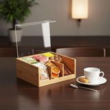 MSP Akrilik Şeffaf Kapaklı Bambu 6 Bölmeli Çay Kutusu -%100 Orjinal Bambu Şeffaf Kapak (22CM*22CM*10CM)