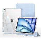 MSP Apple iPad Air 4/5/6/7/8 Nesil iPad Air 11 M2/m3/m4 Ile Uyumlu Kılıf Magnetik Kalem Şarj Bölmeli Uyku Modlu Şeffaf Pu Kapak, Mavi