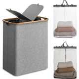 MSP Bambu Kenarlı Kumaş Katlanabilir 150 Lt Çamaşır Sepeti 57X37X70