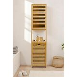 MSP Bambu Kirli Sepetli 1 Raflı Kapaklı Banyo Dolabı Banyo Düzenleyici Çamaşır Sepeti Organizer DB-0010