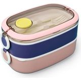 MSP Bento 1300ML Lunchbox 2 Katlı 3 Bölmeli Paslanmaz Çelik Sefer Tası Yemek Kutusu (Pembe-Mor)