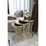 MSP Hasır 3lü Zigon Sehpa Gold-Bronz (Gold Nikel)