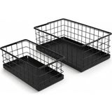 MSP Home 2’li Metal Sepet Organizer, Siyah Tel Saklama Sepeti, Paslanmaz Çok Amaçlı Mutfak Banyo Ofis Dolap Içi Masa Üstü Raf Tezgah Düzenleyici Set, 25 ve 30 cm