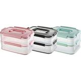MSP Home 2x1,8 L Çift Katlı Plastik Yemek Taşıma Kutusu 3,6 L Saklama Kabı Sızdırmaz Contalı Şeffaf Kilitli Sefer Tası Beslenme Kabı Lunch Box Erzak Kabı (1 Adet)