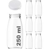 MSP ml Şeffaf Sürahi Süt, Ayran, Su, Limonata, Meşrubat Şişesi 250 cc Yırtmalı Kapaklı Cam Şişe 6 Adet (6, Beyaz Kilitli Kapak, 250)