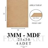 MSP mm 25X30 Mdf Plaka (4 Adet) - Hobi, Maket, Ahşap El Sanatları Için Uygun (4`lü Paket)