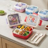 MSP Paslanmaz Çelik 3 Bölmeli Kilitli Yemek Kabı 2000 Ml, Çatal Kaşık Dahil Renkli Desenli Lunch Box, Çelik Iç Hazneli Saklama ve Taşıma Kabı