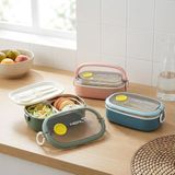 MSP Paslanmaz Çelik Yemek Kabı 750 Ml, Çatal Kaşık Dahil, Kilitli Kapaklı Lunch Box, Yemek Taşıma ve Saklama Kabı, 21X12X7,50 Cm, Yeşil/pembe/mavi