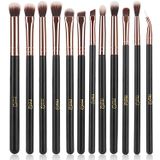 MSQ Göz Makyajı Fırçaları 12 adet Gül Altın Göz Farı Makyaj Fırçaları Seti Yumuşak Sentetik Kıllar ve Gerçek Ahşap Saplı Göz Farı, Kaş, Eyeliner, Karıştırma (çanta olmadan)