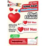 MSticker 190 Adet Kişiye Özel Okul Etiketi İsimli Kalem Defter Suluk Etiket Suya Dayanıklı Etiket Kalpli